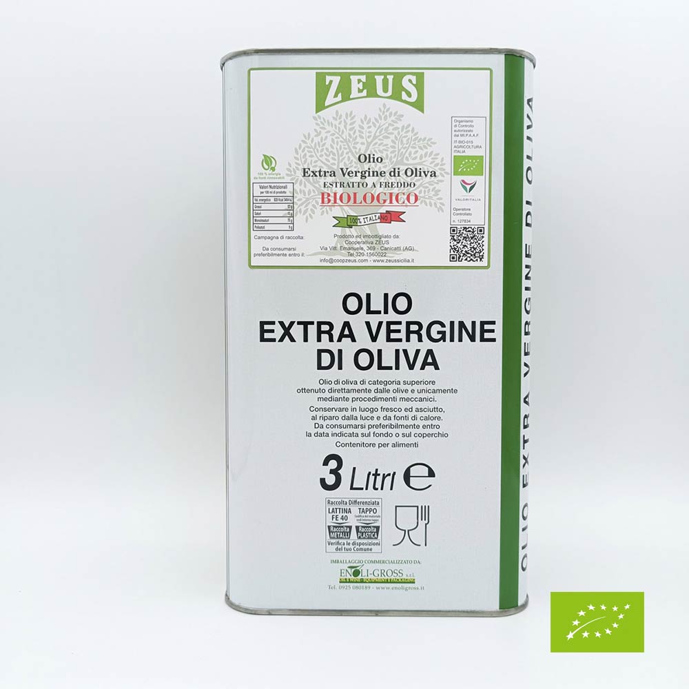 Olio Extravergine di Oliva BIOLOGICO Zeus Sicilia – 3 Litri