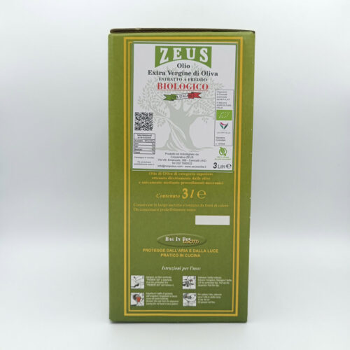 Olio Extravergine di Oliva BIOLOGICO Siciliano Zeus Sicilia – Lattina 3 Litri - Bag in Box