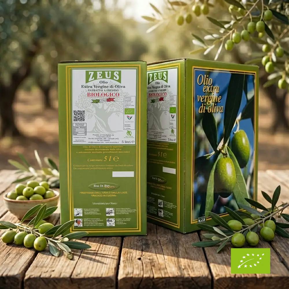 2x Olio Extravergine di Oliva BIOLOGICO Siciliano Zeus Sicilia – Bag in Box 5 Litri