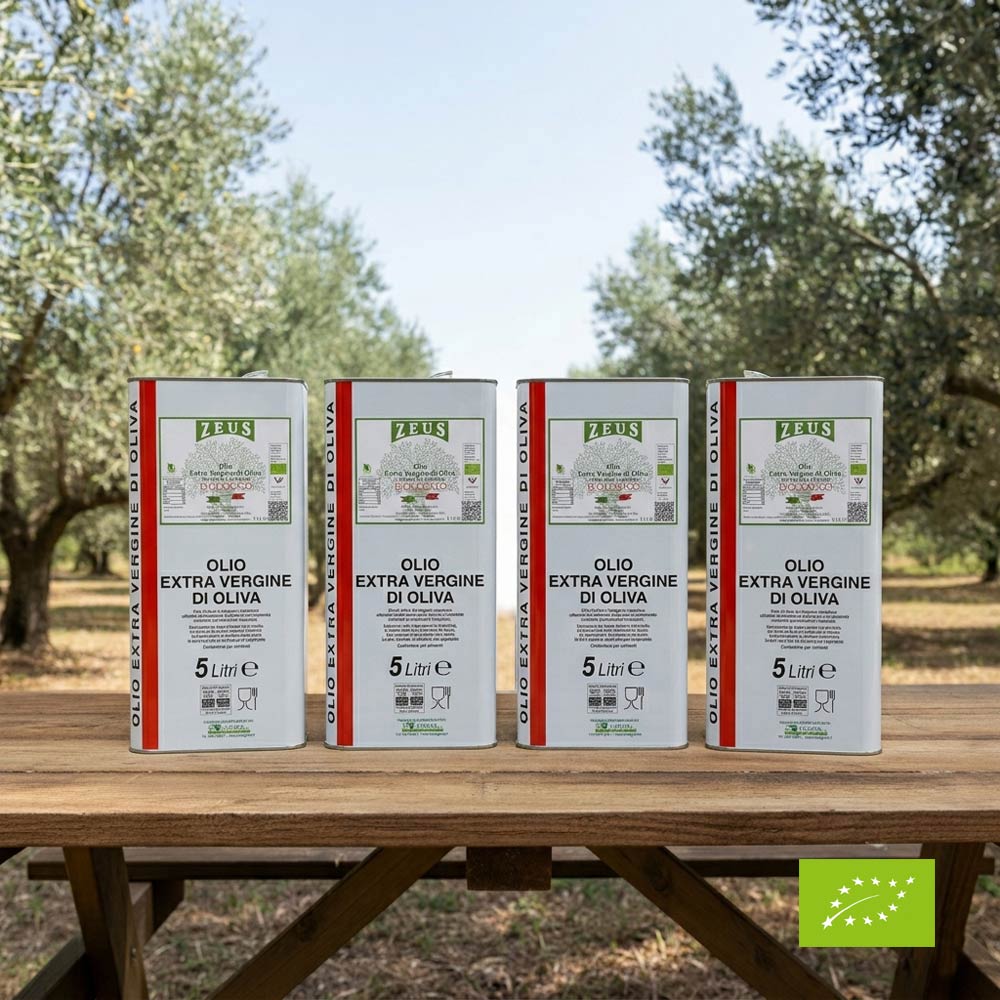 4x Olio Extravergine di Oliva BIOLOGICO Siciliano Zeus Sicilia – Lattina 5 Litri