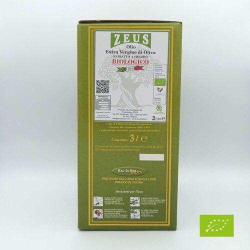 Olio Extravergine di Oliva BIOLOGICO Siciliano Zeus Sicilia – Bag in Box 3 Litri