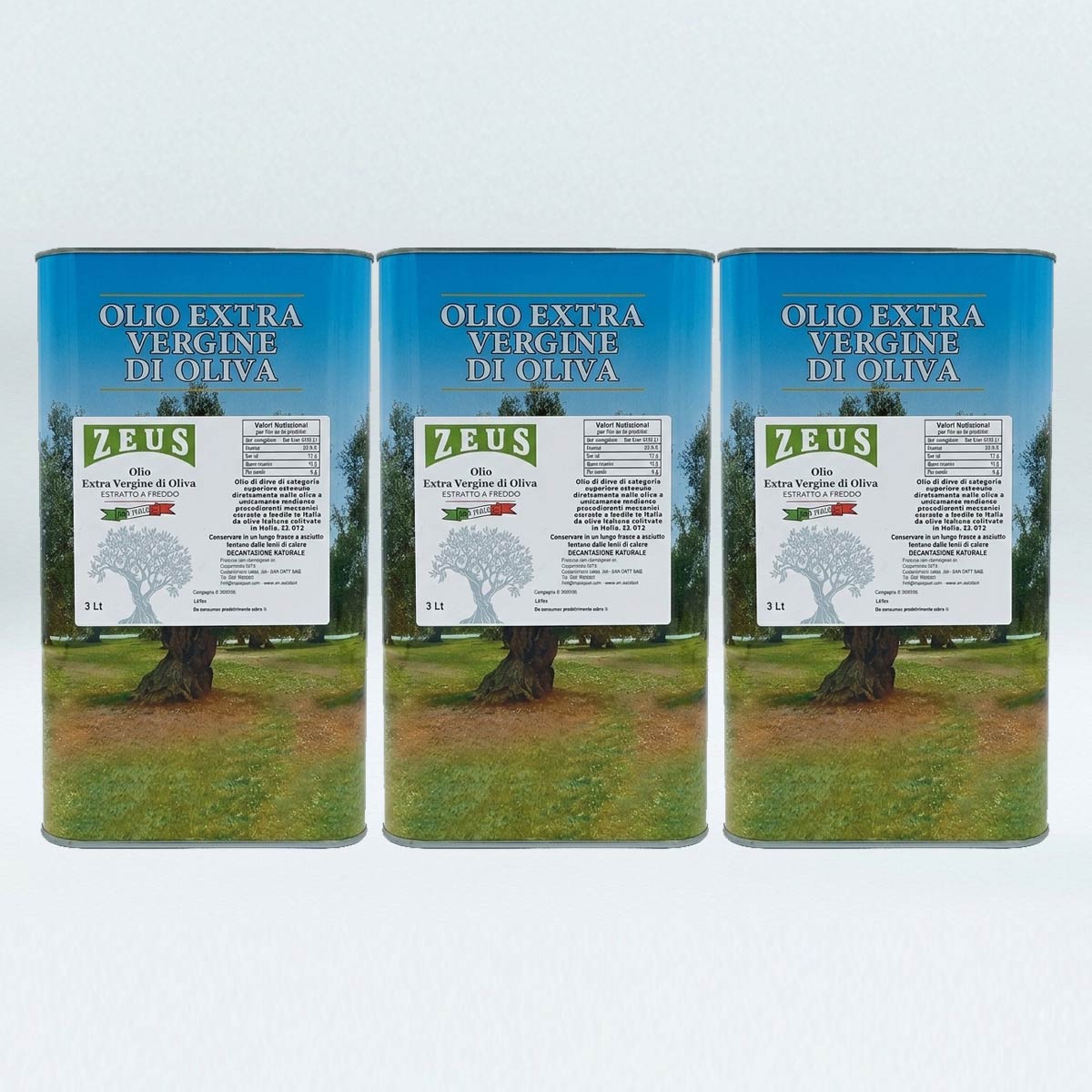 3x Olio Extravergine di Oliva Siciliano Zeus Sicilia - Lattina 3 Litri