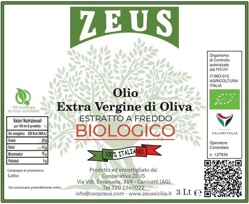 3x Olio Extravergine di Oliva BIOLOGICO Siciliano Zeus Sicilia – Lattine 3 Litri - immagine 2
